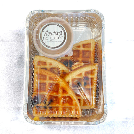 Blueberry Peach Waffles with Sauce
