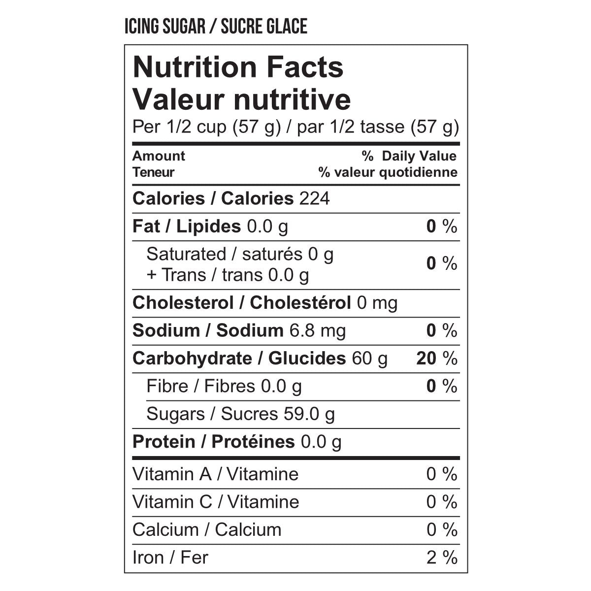 Nutritional information for Newtons No Gluten icing sugar