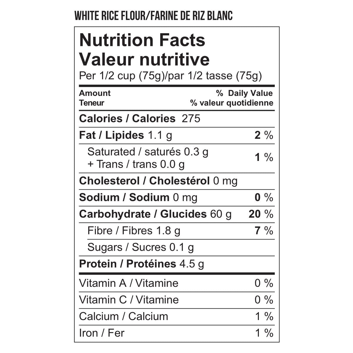 Nutritional information for Newtons No Gluten white rice flour